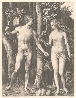 Адам и Ева. Гравюра Альбрехта Дюрера, выполненная в 1504 году (Репринт 1928 года. Лейпциг)