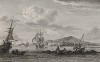 Вид на порт Сет с восточного берега (лист 29 из альбома гравюр Nouvelles vues perspectives des ports de France..., изданного в Париже в 1791 году)