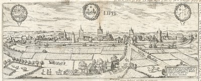 Вид с "птичьего полета" на Липпштадт. Lippe. Георг Браун и Франц Хогенберг. Civitates оrbis terrarum. Кёльн, 1590