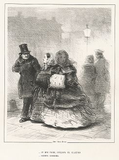 "- Ну все равно, пойдем в Палермо. - Возьмите извощика".  Лист из сюиты «Погибшие, но милые создания» А.И. Лебедева, 1862 год. 