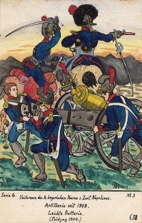 1809 г. Батарея полевой артиллерии армии королевства Бавария ведет огонь. Коллекция Роберта фон Арнольди. Германия, 1911-29