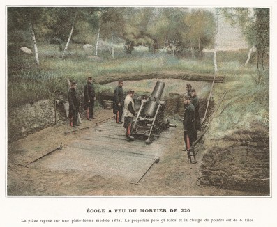 Учебные стрельбы мортиры калибра 220. L'Album militaire. Livraison №6. Artillerie à pied. Париж, 1890