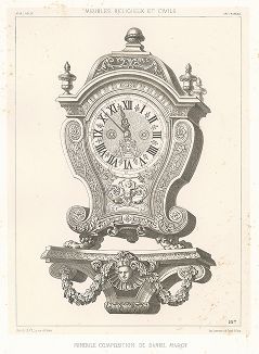 Часы по эскизам Даниэля Маро, л. 3, XVII век. Meubles religieux et civils..., Париж, 1864-74 гг. 