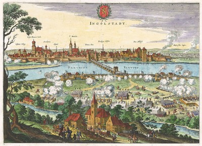 Тридцатилетняя война 1618-48 гг. Взятие шведами баварского города Ингольштадт (Ingolstadt) в 1632 г. Theatrum Europeaum. Франкфурт-на-Майне, 1667