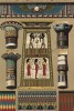 Архитектурные элементы и росписи в древнеегипетских храмах (лист 2 альбома "Сокровищница орнаментов...", изданного в Штутгарте в 1889 году)