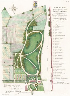 Замок де ла Бутейери. Общий план парка. F.Duvillers, Les parcs et jardins, т.I, л.25. Париж, 1871