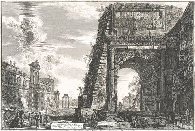 Гравюра Пиранези "Триумфальная арка Тита". Veduta dell'arco di Tito. Лист из серии "Vedute di Roma". 