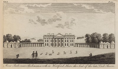 Мур-Парк, поместье лорда Ансона в Хартфордшире (из A New Display Of The Beauties Of England... Лондон. 1776 год. Том 1. Лист 135)