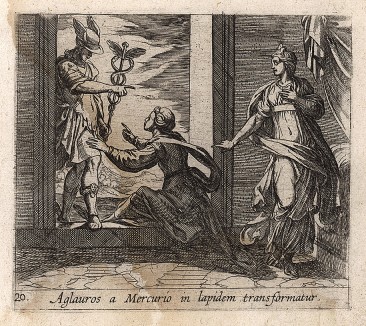 Меркурий превращает Аглавру в камень. Гравировал Антонио Темпеста для своей знаменитой серии "Метаморфозы" Овидия, л.20. Амстердам, 1606