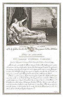 Юпитер и Даная кисти Аннибале Карраччи. Лист из знаменитого издания Galérie du Palais Royal..., Париж, 1786