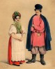 Парень и девка (лист 13 альбома "Русский костюм", изданного в Париже в 1843 году)