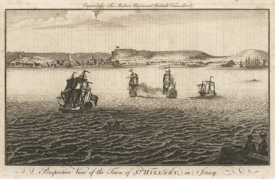 Вид на Сент-Хелиер -- город и порт на острове Джерси в проливе Ла-Манш. Своё название город получил от Святого Хельера - христианского мученика, проживавшего здесь в VI веке и убитого пиратами. Modern Universal British Taveller, 1779

