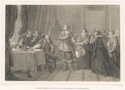 Тридцатилетняя война. Шведский король Густав II Адольф заключает соглашение с курфюрстом Бранденбургским (1631). Trettioariga kriget. Стокгольм, 1847