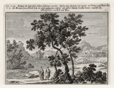 Авраам и Лот делят своё имущество (из Biblisches Engel- und Kunstwerk -- шедевра германского барокко. Гравировал неподражаемый Иоганн Ульрих Краусс в Аугсбурге в 1700 году)