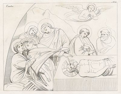 Оплакивание Христа, приписываемое кисти Чимабуэ. Лист из Geschichte der Malerei in Italien... братьев Рипенхаузен, 1810 год. 