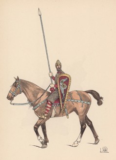 Нормандский рыцарь XI века (из "Иллюстрированной истории верховой езды", изданной в Париже в 1891 году)