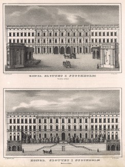 Королевский дворец в Стокгольме, вид с запада и востока. Stockholm forr och NU. Стокгольм, 1837