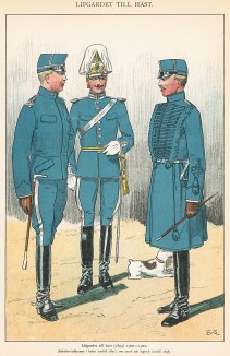 Офицеры шведской гвардейской кавалерии в униформе образца 1900-10 гг. Svenska arméns munderingar 1680-1905. Стокгольм, 1911