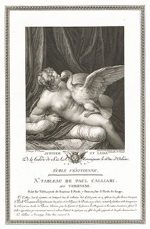 Юпитер и Леда кисти Паоло Веронезе. Лист из знаменитого издания Galérie du Palais Royal..., Париж, 1808