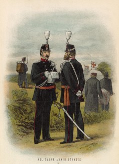 Офицеры голландской военной администрации (иллюстрация к работе Onze krijgsmacht met bijshriften... (голл.), изданной в Гааге в 1886 году)