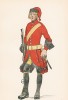Гренадер шведского пехотного полка Östgöta в униформе образца 1683-87 гг. Svenska arméns munderingar 1680-1905. Стокгольм, 1911