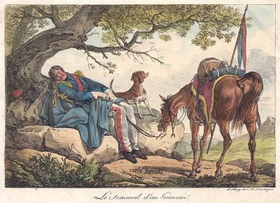 Сон французского кавалериста. Редкая литография по рисунку Карла Верне. Париж, 1818