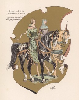 Супруга владельца замка со спутницей на конной прогулке (из "Иллюстрированной истории верховой езды", изданной в Париже в 1891 году)