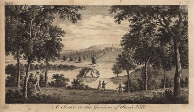 Парк Пейнсхилл, построенный на 80 гектарах Чарльзом Гамильтоном в 1738-1773 гг., считается одним из красивейших пейзажных парков Англии (из A New Display Of The Beauties Of England... Лондон. 1776 год. Том 1. Лист 109)