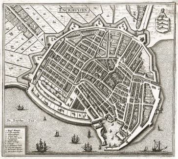 Город Энкхейзен. Enckhuysen. План составил Маттеус Мериан. Франкфурт-на-Майне, 1695
