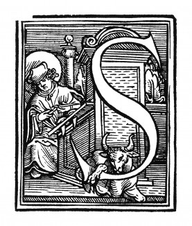 Инициал (буквица) S. Исполнил Ганс Бургкмайр для Martin Luther / Neues Testament. Издал Сильван Отмар, Аугсбург, 1523.