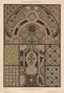 Напольные деревянные мозаики в стиле рококо (лист 81 альбома "Сокровищница орнаментов...", изданного в Штутгарте в 1889 году)