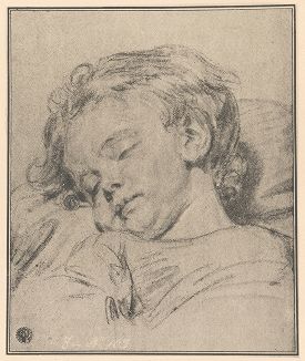 Спящий ребенок. Рисунок Жана-Батиста Грёза из собрания библиотеки Императорской Академии художеств.