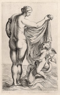 Венера и Амур. Гравировал Петер Схенк Младший в середине XVIII века.