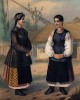 Крестьянские девушки в праздничной одежде (лист 9 альбома "Костюмы малороссов", изданного в Париже в 1843 году)