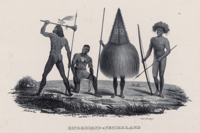 Ритуальный танец воинов Новой Ирландии (лист 52 второго тома работы профессора Шинца Naturgeschichte und Abbildungen der Menschen und Säugethiere..., вышедшей в Цюрихе в 1840 году)