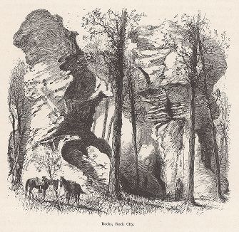 Скалы из так называемого Города Камней, Дозорная гора, штат Теннесси. Лист из издания "Picturesque America", т.I, Нью-Йорк, 1872.
