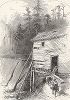 Старая водяная мельница на водопаде Римс, штат Северная Каролина. Лист из издания "Picturesque America", т.I, Нью-Йорк, 1872.