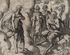 Сатир Марсий состязается в пении с богом солнца Аполлоном. Гравировал Антонио Темпеста для своей знаменитой серии "Метаморфозы" Овидия, л.57. Амстердам, 1606