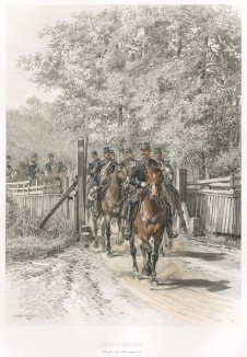 Французские жандармы в 1887 году (из Types et uniformes. L'armée françáise par Éduard Detaille. Париж. 1889 год)