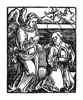 Ангел-хранитель. Ганс Бальдунг Грин. Иллюстрация к Hortulus Animae. Издал Martin Flach. Страсбург, 1512