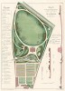 Парк в пригороде Парижа Понтуаз. Общий план и вид . F.Duvillers, Les parcs et jardins, т.I, л.8. Париж, 1871