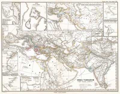 Карта известного мира во времена Персидского царства из "Atlas Antiquus" (Древний атлас) Карла Шпрюнера и Теодора Менке, Гота, 1865 год
