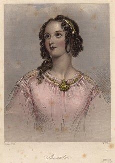 Миранда, героиня пьесы Уильяма Шекспира «Буря». The Heroines of Shakspeare. Лондон, 1848