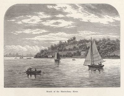 Устье реки Шрусбери-ривер, штат Нью-Джерси. Лист из издания "Picturesque America", т.I, Нью-Йорк, 1872.