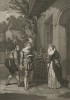 Иллюстрация к комедии Шекспира "Виндзорские проказницы", акт I, сцена I: Анна Пейдж приглашает Слендера на обед, но тот галантно отказывается. Boydell's Graphic Illustrations of the Dramatic works of Shakspeare, Лондон, 1803. 