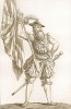Швейцарский ландскнехт-знаменосец XVI века (акватинта, выполненная по рисунку Ганса Гольбейна младшего, хранящемуся в публичной библиотеке города Базеля. Базель. 1790 год)