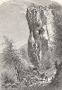 Скала Прыжок Любовников в лучах восходящего солнца, штат Северная Каролина. Лист из издания "Picturesque America", т.I, Нью-Йорк, 1872.