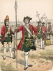 Гренадер и офицер саксонской пехоты (полк Du Caila) в униформе образца 1730 г. Uniformenkunde Рихарда Кнотеля, часть 2, л.36. Ратенау (Германия), 1891