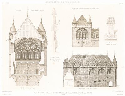 Старый синодальный зал архиепархии Санса в Йонне (XIII век), лист 2. Archives de la Commission des monuments historiques, т.3, Париж, 1898-1903. 
