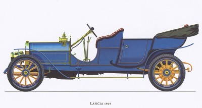 Автомобиль Lancia, модель 1909 года. Из американского альбома Old cars 60-х гг. XX в.